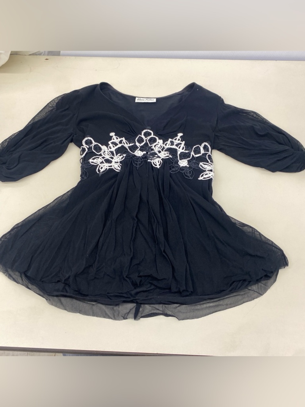 Black Floral-Embroidered Dress Top